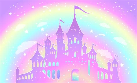 Silhouette Of A Magic Princess Palace On A Background Of A Rainbow Sky