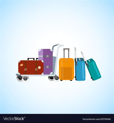 Baggage On Airport Luggage Cart Cartoon Royalty Free Vector