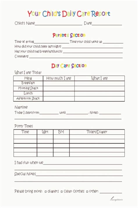 This Free Printable Toddler Day Care Report Form Is Used