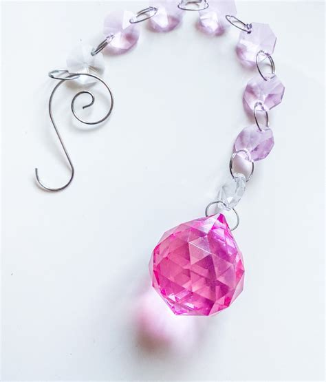 Pink 30mm Crystal Ball Suncatcher W Clear And Pink Crystals Etsy