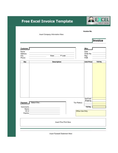 Free Billing Invoice Template Excel Printable Templates