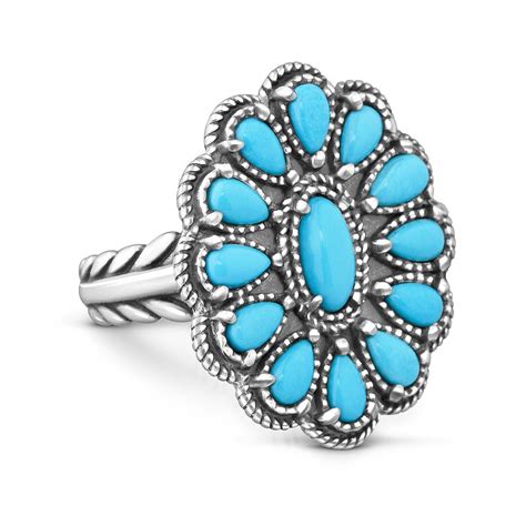 Sterling Silver Sleeping Beauty Turquoise Gemstone Concho Cluster Ring