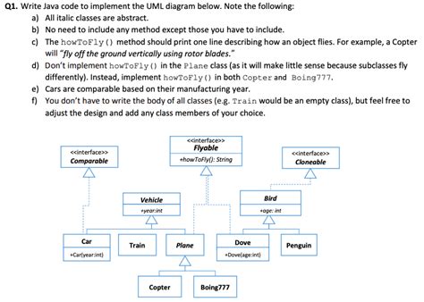 Solved Q1 Write Java Code To Implement The Uml Diagram