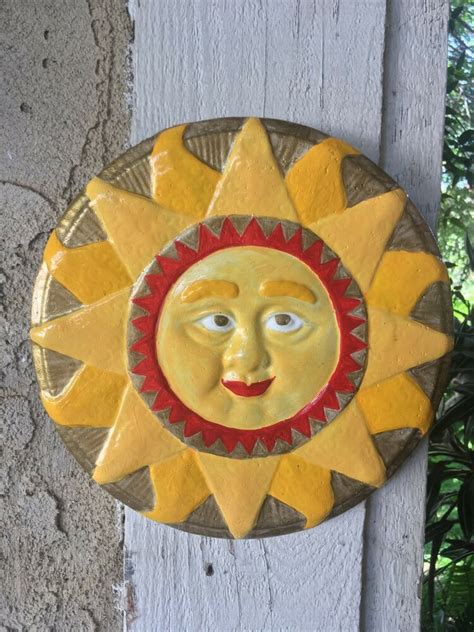 Handcrafted Round Cement Mayan Sun Plaque Wall Sculpture Garden Yard