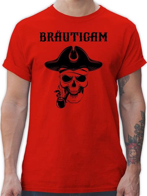 Shirtracer T Shirt Bräutigam Piratenkopf Jga Männer Herren Premium T Shirt