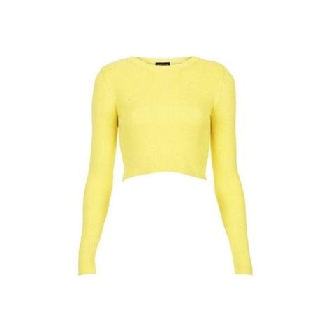 topshop rib crop top found on polyvore ribbed crop top long sleeve cotton tops yellow long