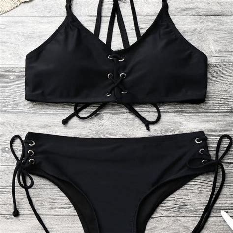 Strappy Lace Up Bralette Bikini Set Black S On Luulla