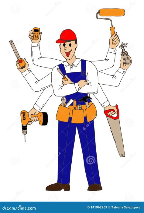 Many Hand Builder Repairman Worker Vector Illustration Hand Drawing