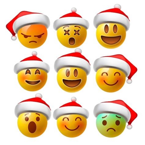 Premium Vector Christmas Smiley Face Emoji Or Yellow Emoticons In