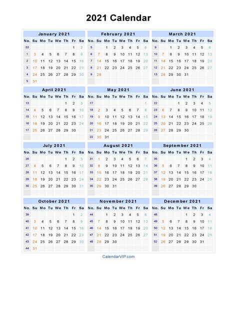 Template Excel 2021 Calendar With Week Numbers Printable 2021