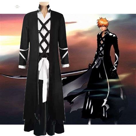 Bleached Anime Character Kurosaki Ichigo Cos Costume Black Coat