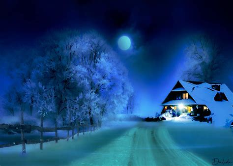 Full Moon Over Snow Covered Street Image Id 328188 Image Abyss