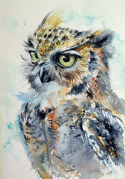 Owl 2014 Painting By Kovács Anna Brigitta Watercolor Art Owl Art