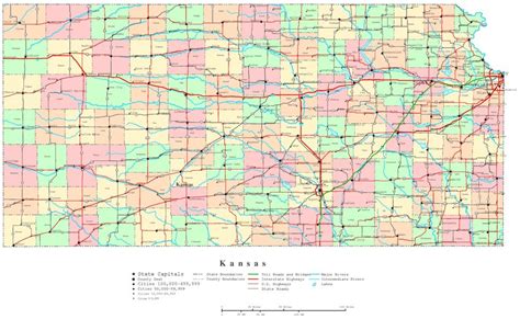 Large Detailed Road Map Of Kansas