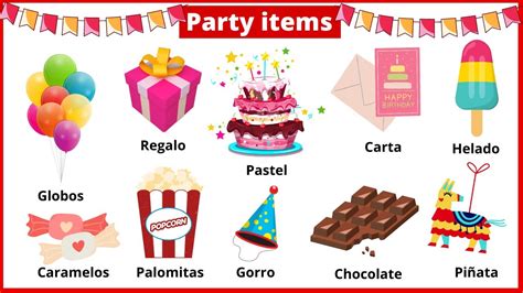 Party Items In Spanish Learn Birthday Party Words In Spanish Youtube