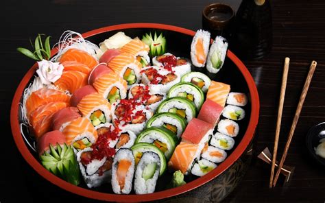 Sushi Rolls Meat Fish Plate Platter Wallpaper Coolwallpapersme