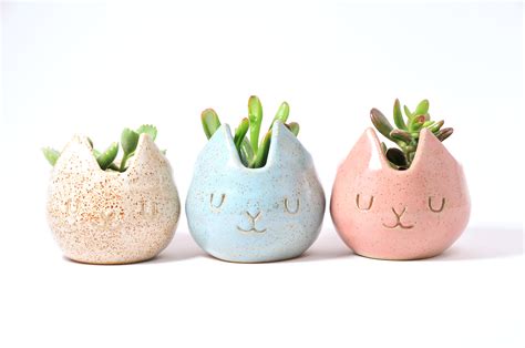 Candy Pink Cat Planter Cat Pottery Cat Face Plant Pot