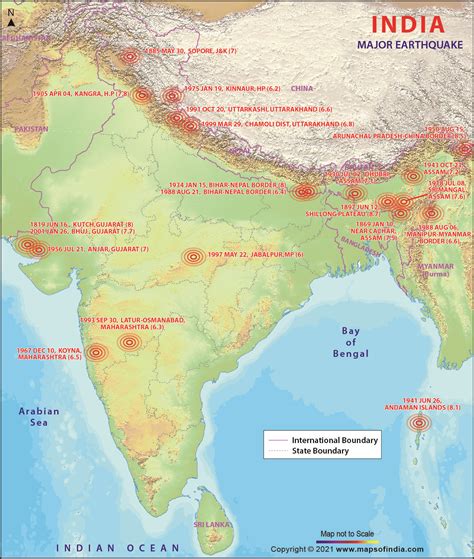 Map of Major Earthquakes, Earthquakes in India