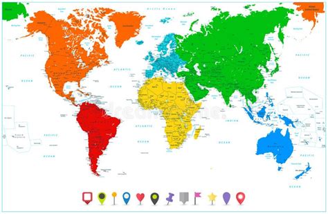 Weltkarte Mit Kartenzeigern Und Kontinenten In Den Farben Blauer Iso
