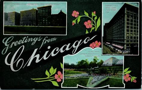 Large Letter Greetings From Chicago Illinois Unp Db Postcard Multi View