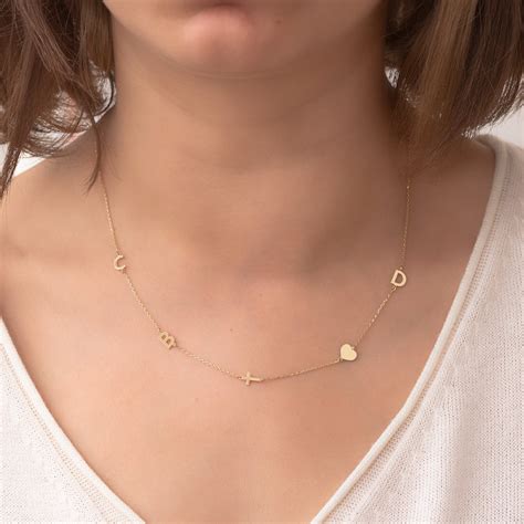 K Solid Gold Sideways Initial Gold Necklace Initial Letter Etsy