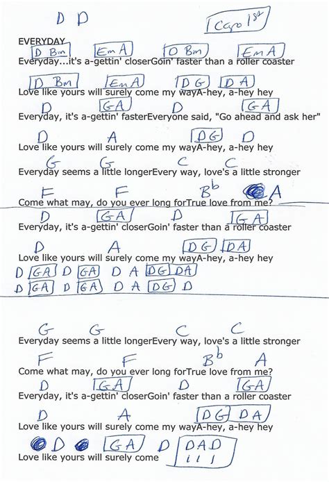 Everyday Buddy Holly Guitar Chord Chart In D Capo St Lyrics And Chords Ukulele Chords