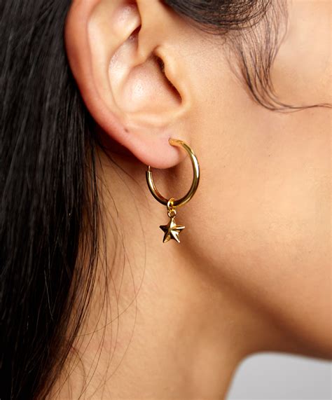 Star Dangle Mini Hoop Earrings Shami Official