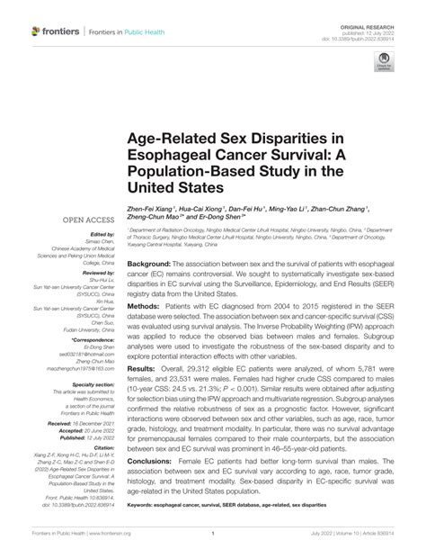Pdf Age Related Sex Disparities In Esophageal Cancer Survival A