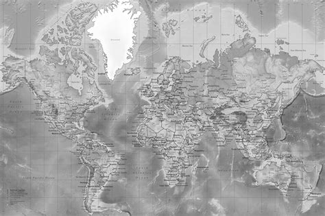 World Map Detailed Grey Style With A Poster Photowall