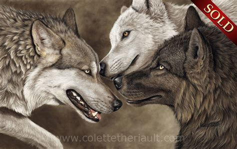 Grey Wolves Phase Wildlife Painting Cat Art In Pastel Wildlife Art By