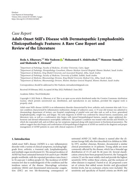 Pdf Adult Onset Stills Disease With Dermatopathic Lymphadenitis