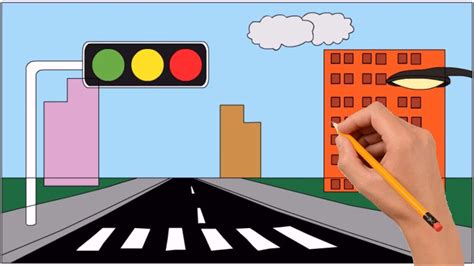 How To Draw Traffic Light In The City Step By Step Easy Youtube