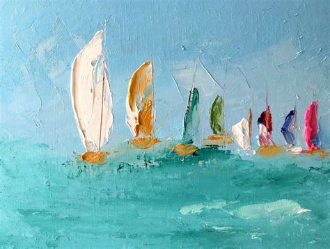 Sailboats Oil Painting Sailboats Original Art Multicolored Etsy