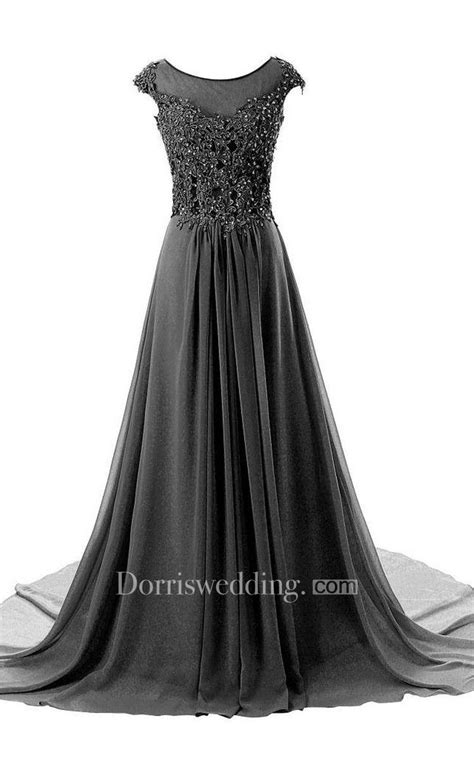 Cap Sleeved A Line Gown With Beaded Bodice Lace Evening Dress Long