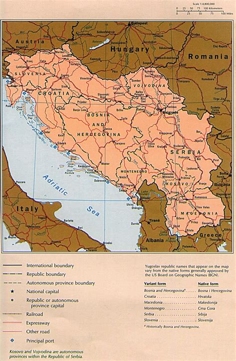 Grande Detallado Mapa Político De Yugoslavia Con Carreteras