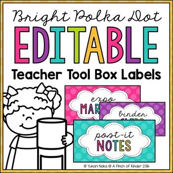 Many box file label template are offered in four recognized file types, and that means you may choose the 1 that you are most comfortable with. Bright Polka Dot Editable Teacher Tool Box Labels | TpT