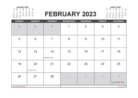 Free February 2023 Calendar Printable Landscape Orientation
