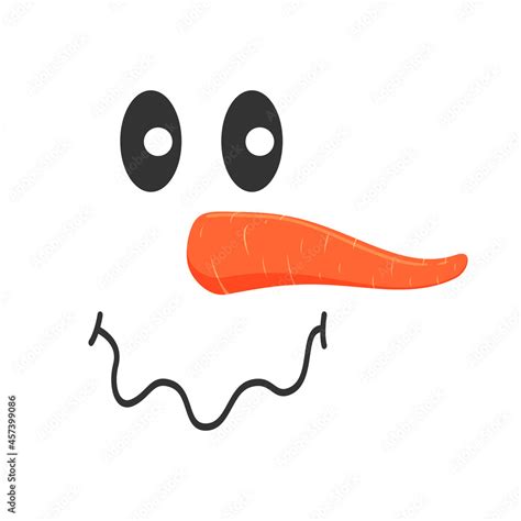 cute snowman face with upset emotion funny snow man head with squiggly mouth and carrot nose