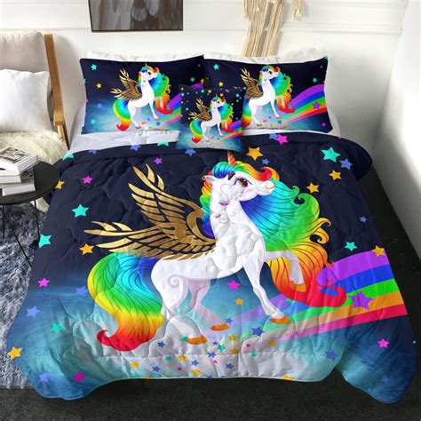 4 Pieces Rainbow Winged Unicorn Comforter Set Unilovers