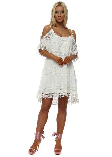 Made In Italy White Lace Cold Shoulder Summer Mini Dress