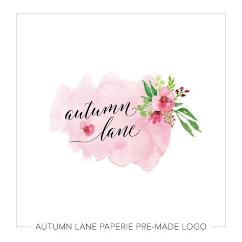 Pink Watercolor Floral Logo Autumn Lane Paperie Etsy Logo