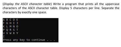 Solved Display The Ascii Character Table Write A Program Chegg Com