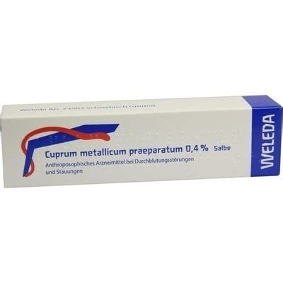 Cuprum metallicum 0,4% unguento 23 grammi, medicinale omeopatico di tipo antroposofico da utilizzare nei casi di problemi della vascolarizzazione e ristagno sanguigno. WELEDA CUPRUM METALLICUM PRAEP. 0,4% Ointment 23 g ...