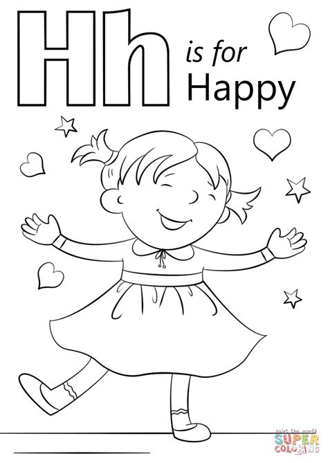 Letter H is for Happy  Super Coloring  Preschool coloring pages