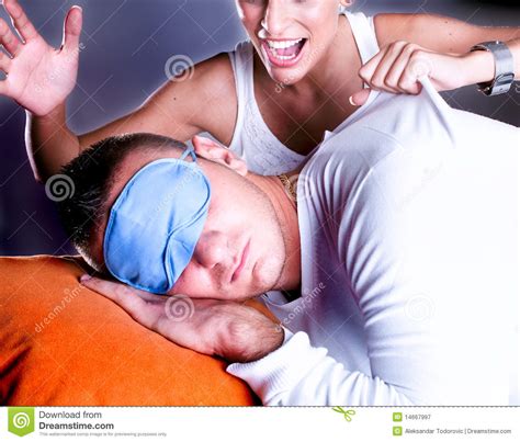 Time To Get Up Woman Wake Up A Man Stock Image Image Of Couch Rest