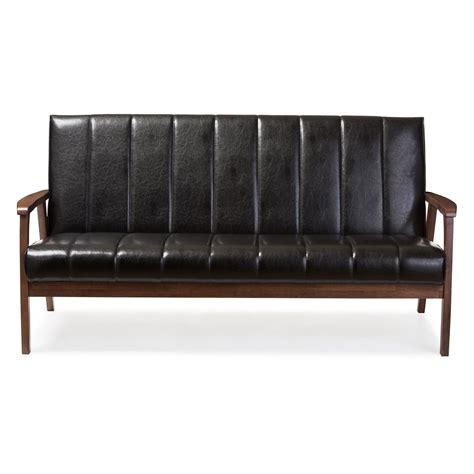 Baxton Studio Nikko Sofa - BBT8011A2-BLACK SOFA | Faux leather sofa, Retro sofa, Leather sofa