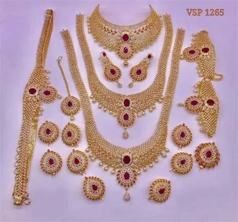 American Diamond Gold Polish Indian Bridal Jewelry Sets At Rs 12000set