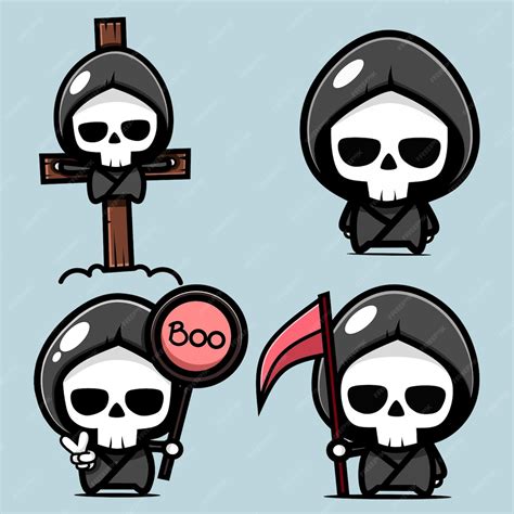 Premium Vector Grim Reaper Character Chibi Designs