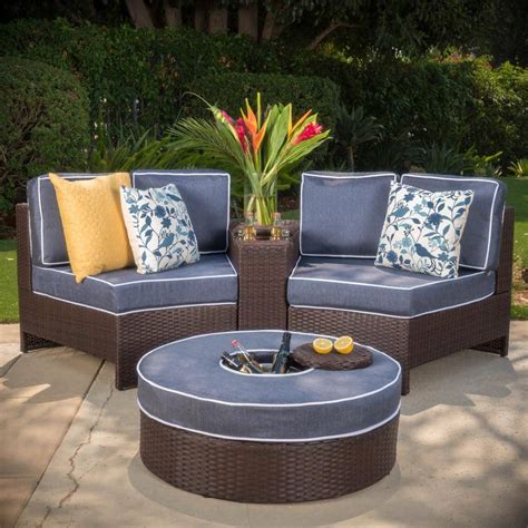 Noble House 4 Piece Faux Rattan Patio Sectional Seating Set With Navy