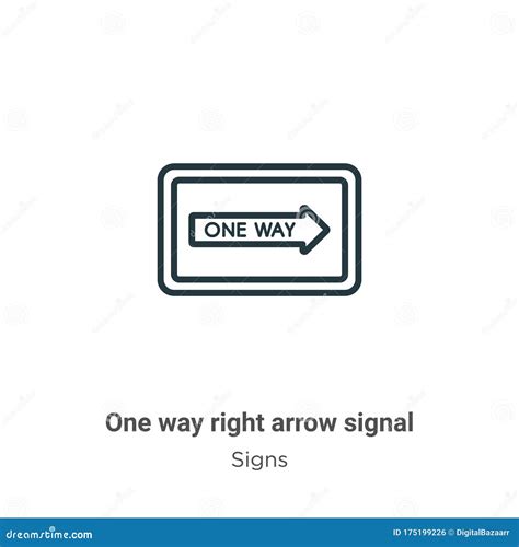 One Way Right Arrow Signal Outline Vector Icon Thin Line Black One Way